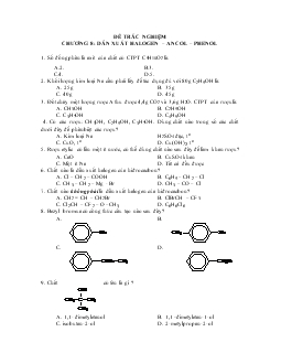 Đề trắc nghiệm Hóa học chương 8: dẫn xuất halogen – ancol – phenol
