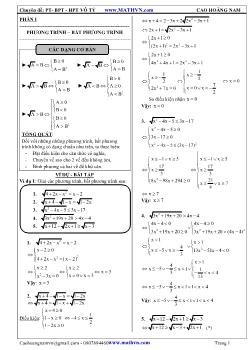 Chuyên đề Phương trình – Bất phương trình