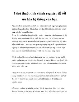 5 thủ thuật tinh chỉnh registry để tối ưu hóa hệ thống của bạn