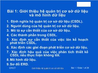 Bài giảng Cơ sở dữ liệu: Giới thiệu hệ quản trị cơ sở dữ liệu và mô hình dữ liệu