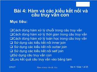 Bài giảng Cơ sở dữ liệu: Hàm và các kiểu kết nối và câu truy vấn con