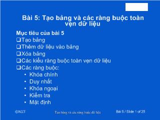 Bài giảng Cở sở dữ liệu: Tạo bảng và các ràng buộc toàn vẹn dữ liệu