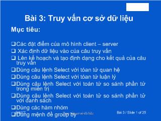Bài giảng Cơ sở dữ liệu:Truy vấn cơ sở dữ liệu