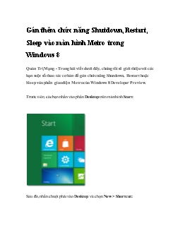 Gán thêm chức năng Shutdown, Restart, Sleep vào màn hình Metro trong Windows 8