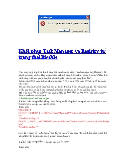 Khôi phục Task Manager và Registry từ trạng thái Disable