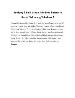 Sử dụng ổ USB để tạo Windows Password Reset Disk trong Windows 7