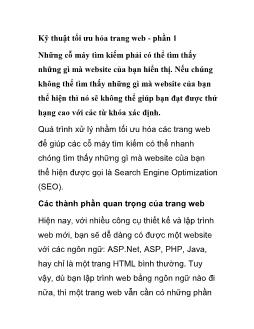 Kỹ thuật tối ưu hóa trang web - Phần 1