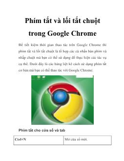 Phím tắt và lối tắt chuột trong Google Chrome