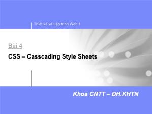 Thiết kế và Lập trình Web  - Bài 4: CSS – CasscadingStyle Sheets