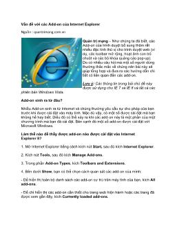 Vấn đềvới các Add-On của Internet Explorer