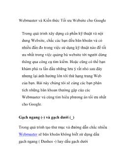 Webmaster và kiến thức tối ưu website cho google