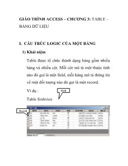 Giáo trình Access - Chương 3: Table - Bảng dữ liệu