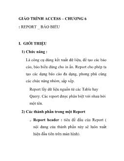 Giáo trình Access - Chương 6: Report - Báo biểu