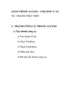 Giáo trình Access - Chương 9: Menu - Thanh thực đơn