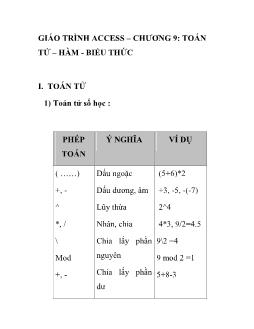 Giáo trình Access - Chương 9: Toán tử - Hàm - Biểu thức