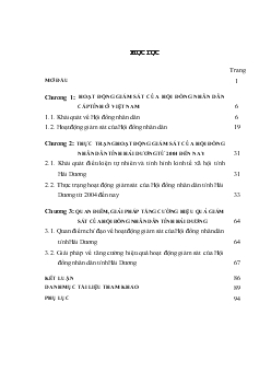 Luận văn Hoạt động giám sát của Hội đồng nhân dân tỉnh Hải Dương