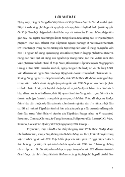 Chuyên đề Tình hình thu hút nguồn vốn FDI tại tỉnh Vĩnh Phúc_ Thực trạng và giải pháp