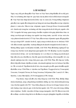 Chuyên đề Tình hình thu hút nguồn vốn FDI tại tỉnh Vĩnh Phúc_ Thực trạng và giải pháp