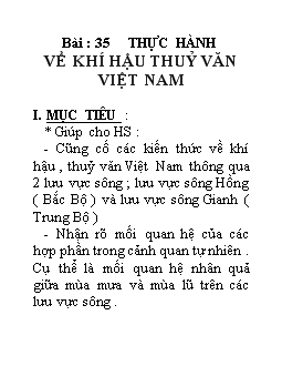 Giáo án điạ lý lớp 8-:thực hành về khí hậu thuỷ văn Việt Nam