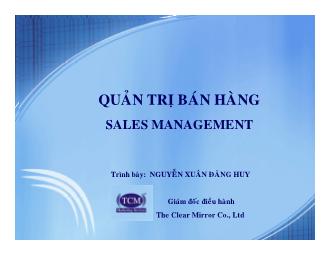 Bài giảng Quản trị bán hàng- Sales Management