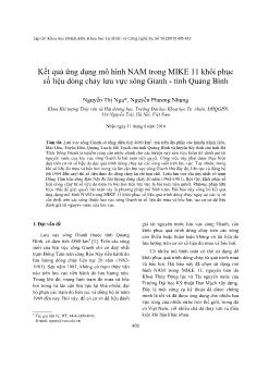Kết quả ứng dụng mô hình NAM trong MIKE 11 khôi phục sốliệu dòng chảy lưu vực sông Gianh - Tỉnh Quảng Bình