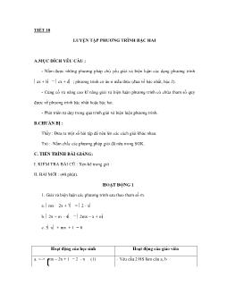 Bài giảng toán học -Tiết 10 luyện tập phương trình bậc hai