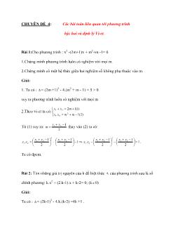 Các bài toán liên quan tới phương trình bậc hai và định lý Vi-Et