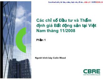 Các chỉ số đầu tư và thẩm định giá bất động sản tại Việt Nam tháng 11/2008