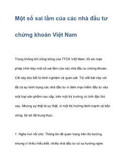 Một số sai lầm của các nhà đầu tư chứng khoán Việt Nam
