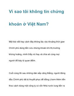 Vì sao tôi không tin chứng khoán ở Việt Nam