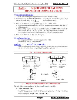 Bài 2: Mạch khuếch đại dùng transistor lưỡng cực (bjt)