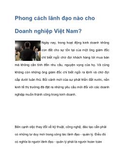 Bài viết Phong cách lãnh đạo nào cho Doanh nghiệp Việt Nam?