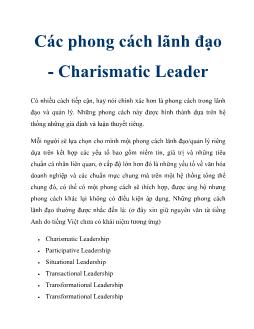 Các phong cách lãnh đạo - Charismatic Leader