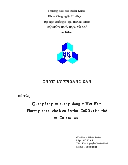 Đề tài Quặng Đồng và quặng Đồng ở Việt Nam - Phương pháp chế biến để thu CuSO4 tinh thể và Cu kim loại