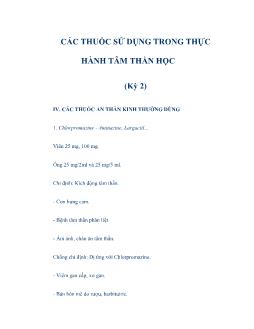 Các thuốc sử dụng trong thực hành tâm thần học (kỳ 2)