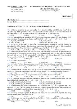 Đề thi tuyển sinh đại học, cao đẳng năm 2007 môn thi: hoá học, khối A
