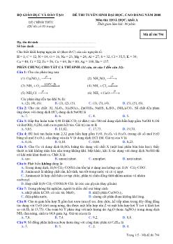 Đề thi tuyển sinh đại học, cao đẳng năm 2008 môn thi: hoá học, khối A