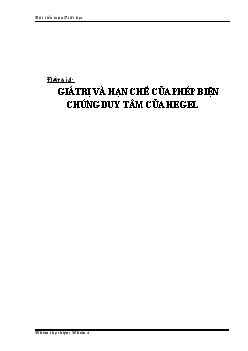 Giá trị và hạn chế của phép biện chứng duy tâm của hegel