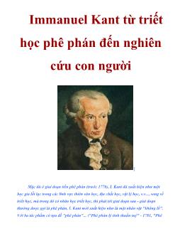 Immanuel Kant từ triết học phê phán đến nghiên cứu con người