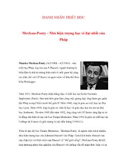 Merleau - Ponty - Nhà hiện tượng học vĩ đại nhất của Pháp