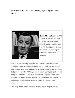 Merleau - Ponty “nhà hiện tượng học vĩ đại nhất của pháp”