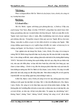 Phân tích quan điểm Hồ Chí Minh về cần, kiệm, liêm, chính, chí công vô tư, liên hệ bản thân
