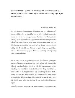 Quan điểm của C.mác và ph.ăngghen về con người, giải phóng con người trong hệ tư tưởng đức và sự vận dụng của đảng ta