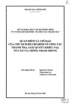 Quan điểm và chỉ đạo của chủ tịch Hồ Chí Munh về công tác thanh tra, giải quyết khiếu nại, tố cáo và chống tham nhũng