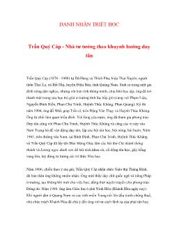 Trần Quý Cáp - Nhà tư tưởng theo khuynh hướng Duy Tân