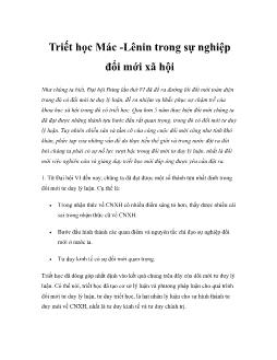 Triết học Mác - Lênin trong sựnghiệp đổi mới xã hội