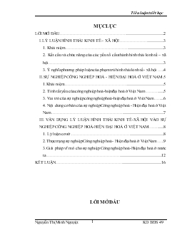 Vân dụng lý luận hình thái kinh tế - Xã hội vào sự nghiệp công nghiệp hoá - Hiện đại hoá ở Việt Nam
