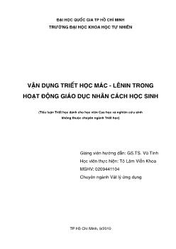 Vận dụng triết học mác - Lênin trong hoạt động giáo dục nhân cách học sinh