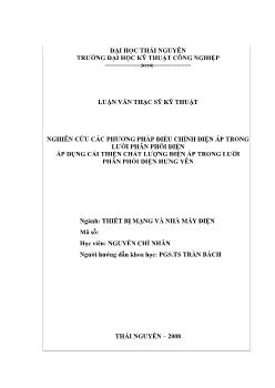 Luận văn Nghiên cứu các phương pháp điều chỉnh điện áp trong lưới phân phối điện áp dụng cải thiện chất lượng điện áp trong lưới phân phối điện Hưng Yên