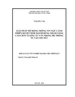 Khóa luận Giải pháp mở rộng thông tin ngữ cảnh phiên duyệt web người dùng nhằm nâng cao chất lượng tư vấn trong hệ thống tư vấn tin tức